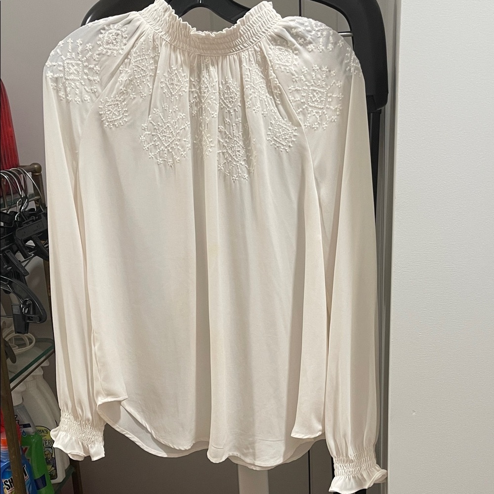 LOFT Cream Embroidered Blouse